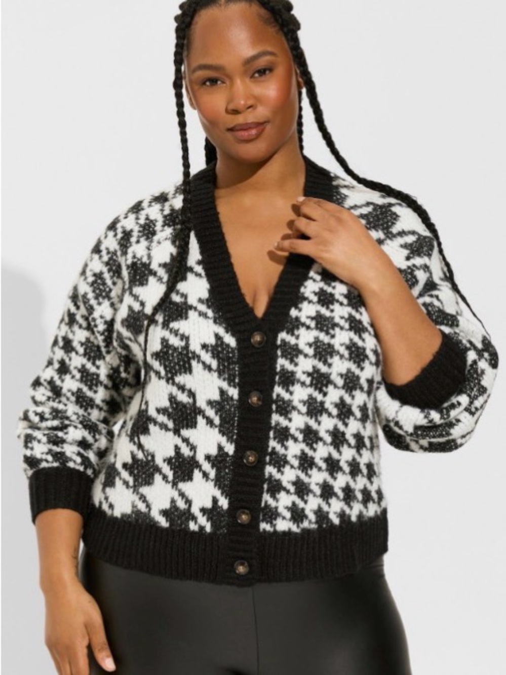 torrid Black and White Houndstooth Button-Front Cardigan